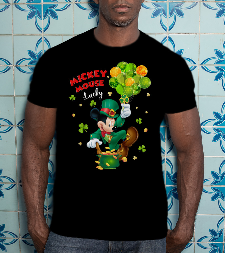 Mickey Mouse Lucky Shamrock Balloons Leprechaun Coins T-Shirt