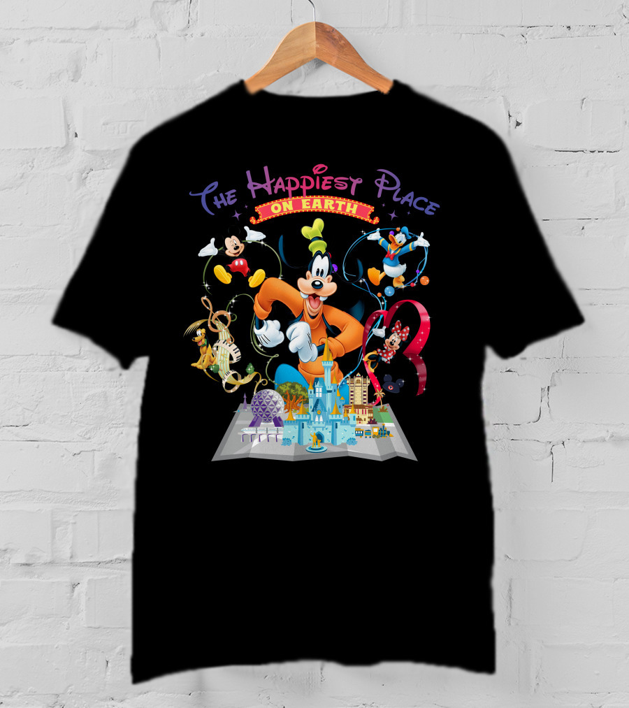 The Happiest Place On Earth Goofy Mickey Mouse Donald Duck Minnie Mouse Disneyland T-Shirt