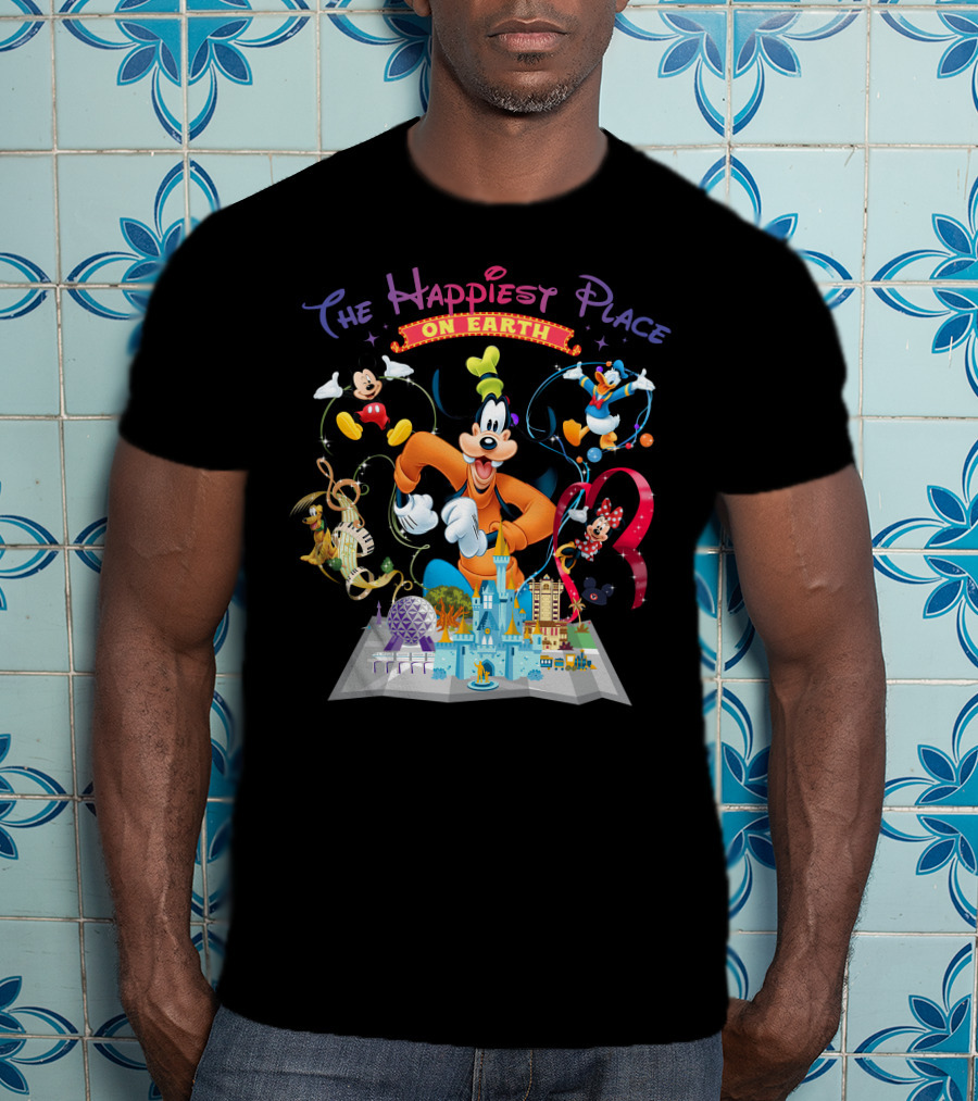 The Happiest Place On Earth Goofy Mickey Mouse Donald Duck Minnie Mouse Disneyland T-Shirt
