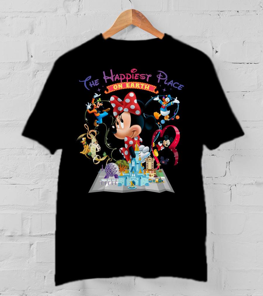 Minnie The Happiest Place On Earth Disney Characters And Castle T-Shirt