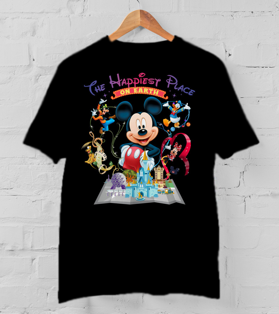 The Happiest Place On Earth Mickey Mouse Disney Characters And Castle T-Shirt