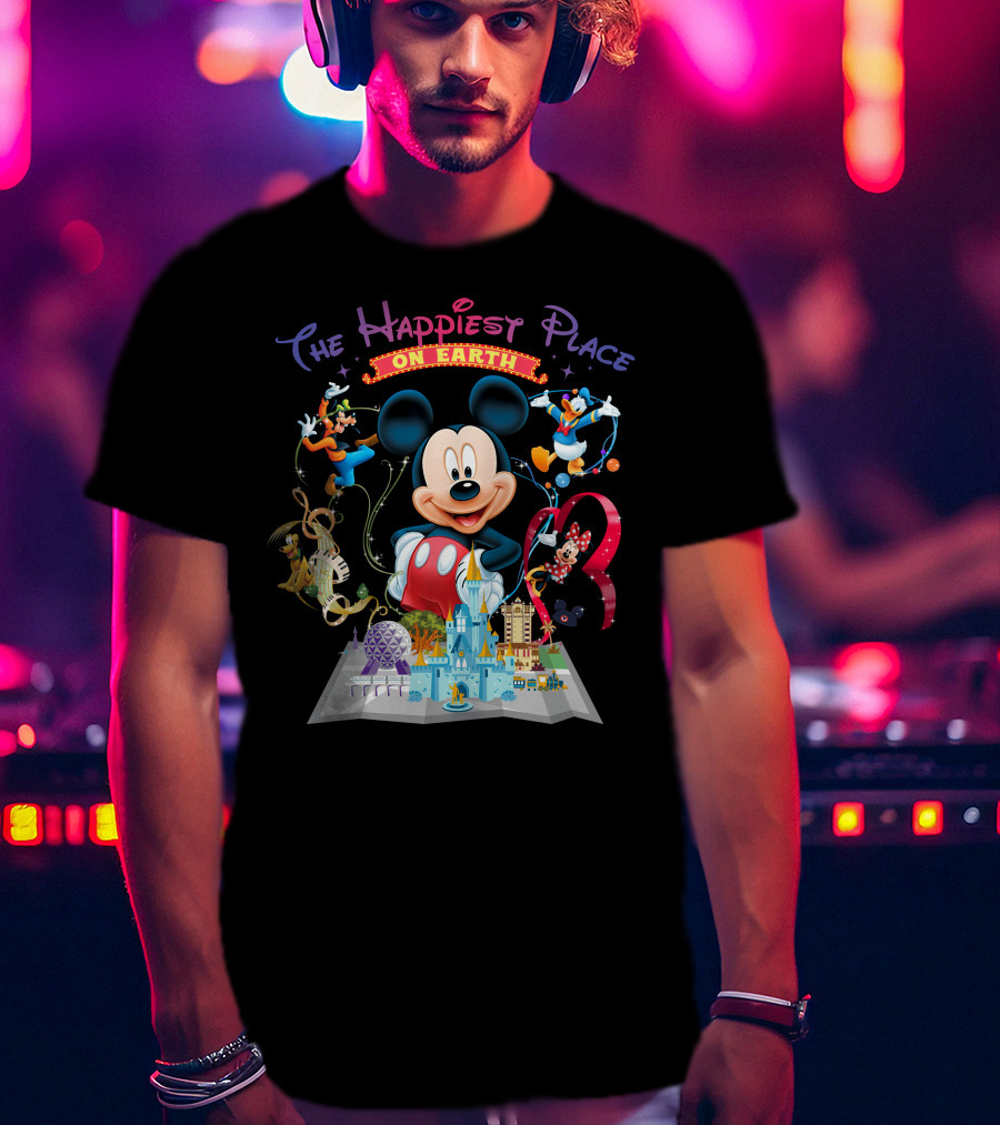 The Happiest Place On Earth Mickey Mouse Disney Characters And Castle T-Shirt