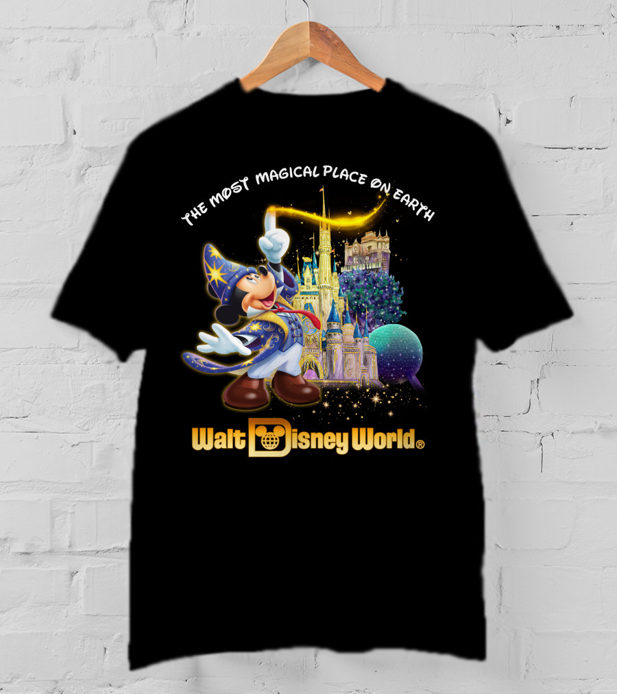 Walt Disney World The Most Magical Place On Earth Mickey Sorcerer Hat Castle T-Shirt