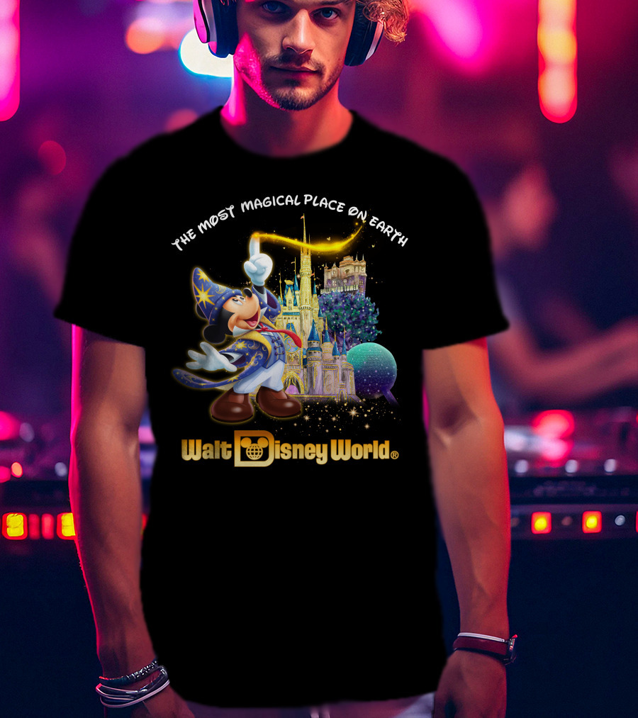 Walt Disney World The Most Magical Place On Earth Mickey Sorcerer Hat Castle T-Shirt
