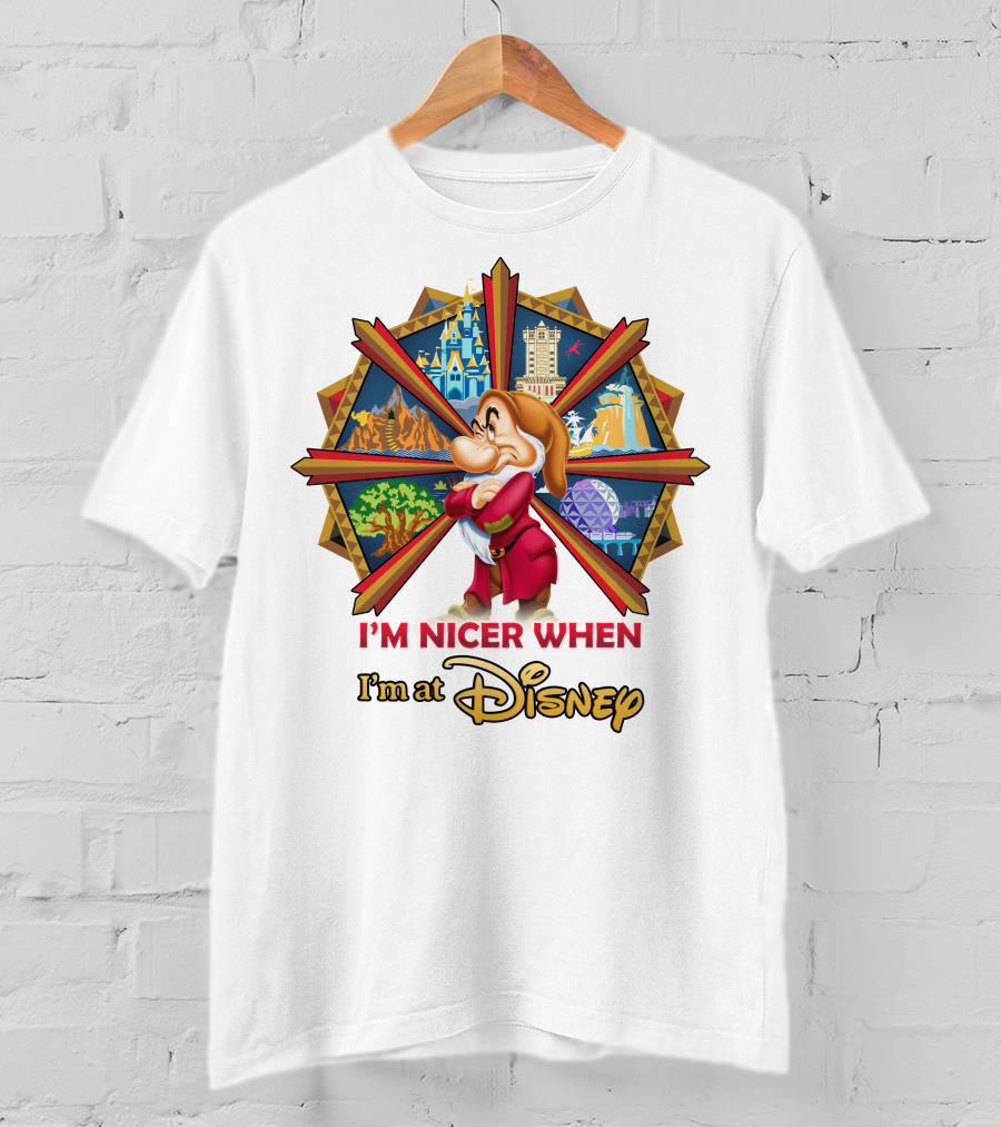 I'm Nicer When I'm At Disney Grumpy Character With Disney Parks Icons T-Shirt