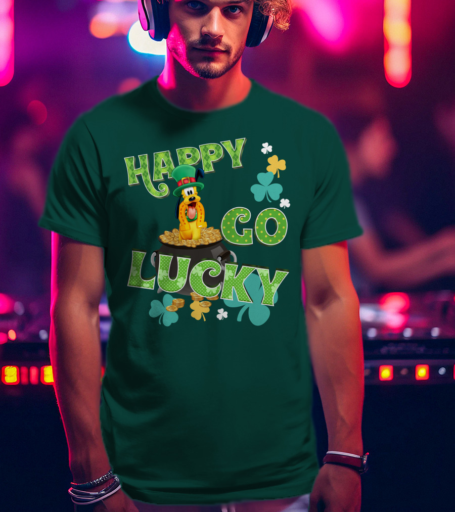 Happy Go Lucky Pluto St. Patrick's Day Theme With Lucky Charms And Gold Coins T-Shirt