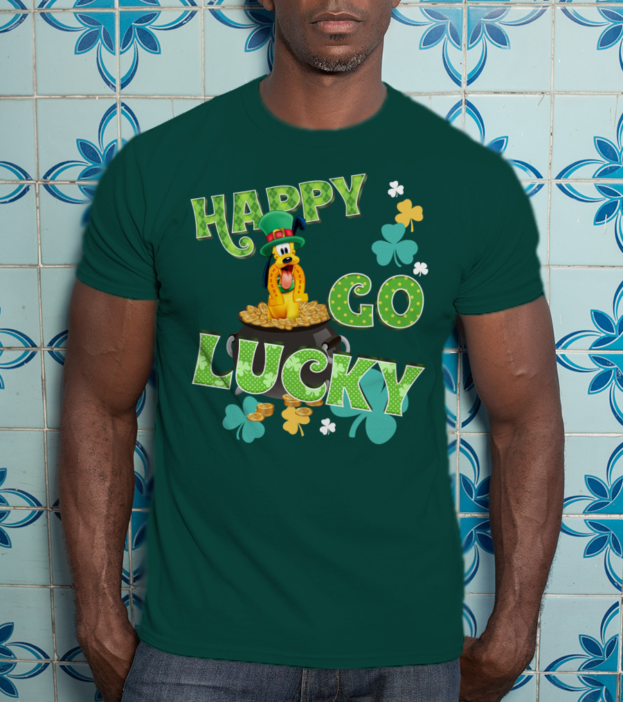 Happy Go Lucky Pluto St. Patrick's Day Theme With Lucky Charms And Gold Coins T-Shirt
