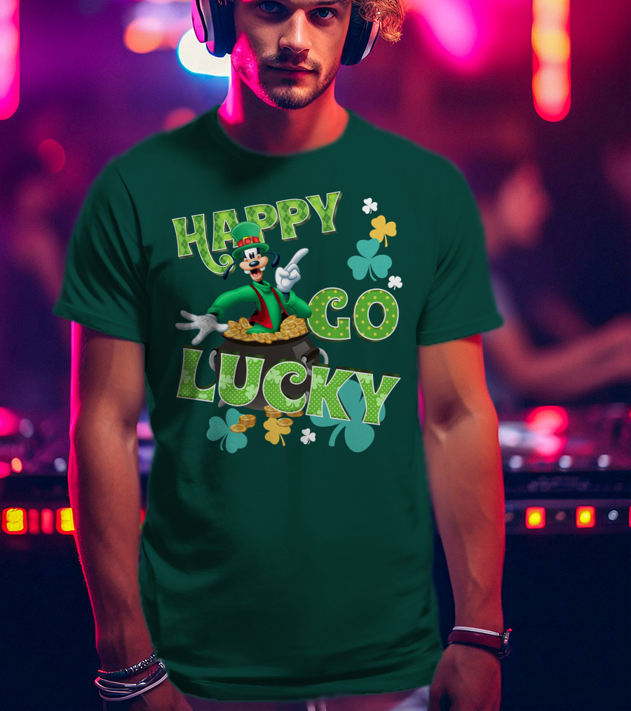 Happy Go Lucky Goofy Pot Of Gold Shamrocks T-Shirt