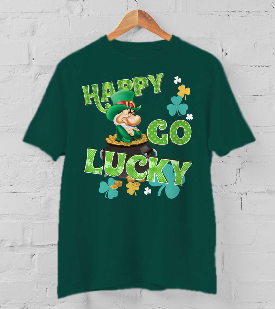 Happy Go Lucky Grumpy Dwarf Leprechaun Pot Of Gold Shamrocks T-Shirt
