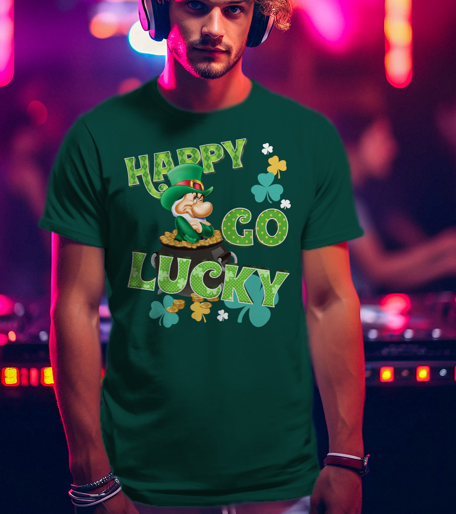 Happy Go Lucky Grumpy Dwarf Leprechaun Pot Of Gold Shamrocks T-Shirt