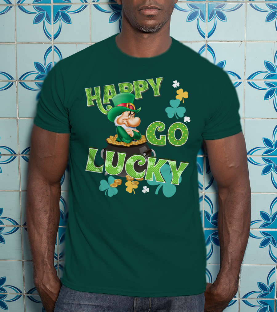 Happy Go Lucky Grumpy Dwarf Leprechaun Pot Of Gold Shamrocks T-Shirt