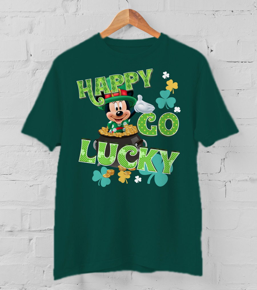 Happy Go Lucky Minnie Mouse Shamrock Pot Of Gold T-Shirt