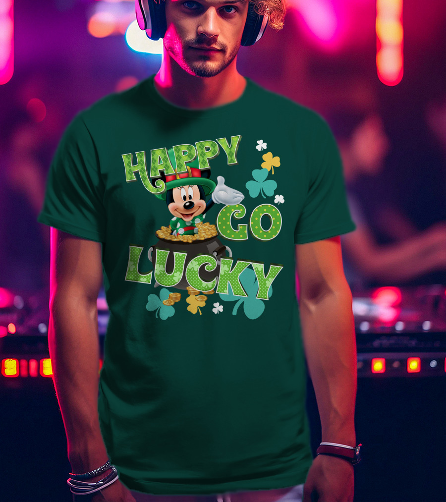 Happy Go Lucky Minnie Mouse Shamrock Pot Of Gold T-Shirt