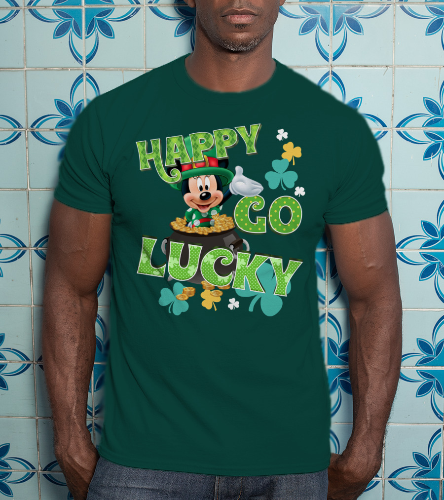 Happy Go Lucky Minnie Mouse Shamrock Pot Of Gold T-Shirt