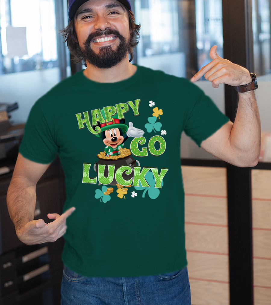 Happy Go Lucky Minnie Mouse Shamrock Pot Of Gold T-Shirt