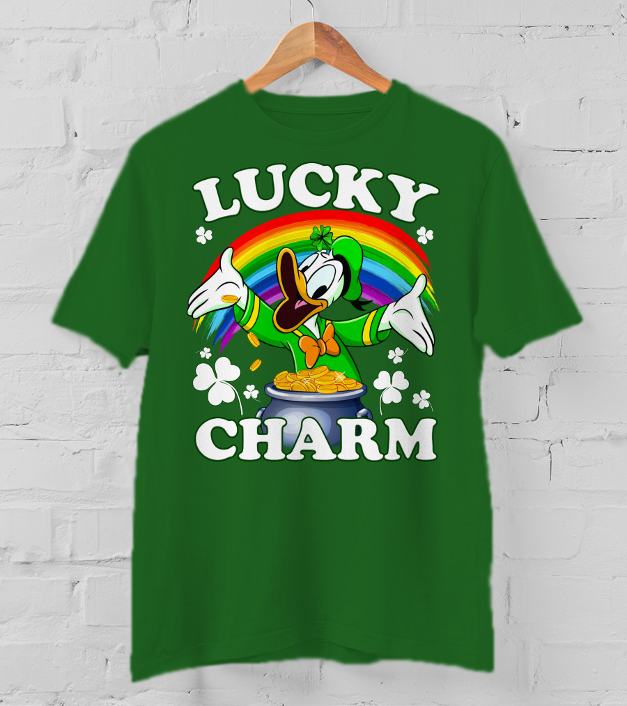 Lucky Charm Donald Duck Pot Of Gold Shamrocks Rainbow T-Shirt