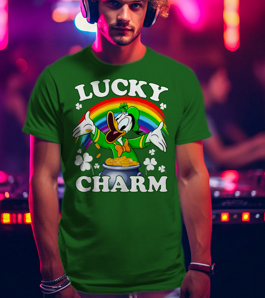 Lucky Charm Donald Duck Pot Of Gold Shamrocks Rainbow T-Shirt