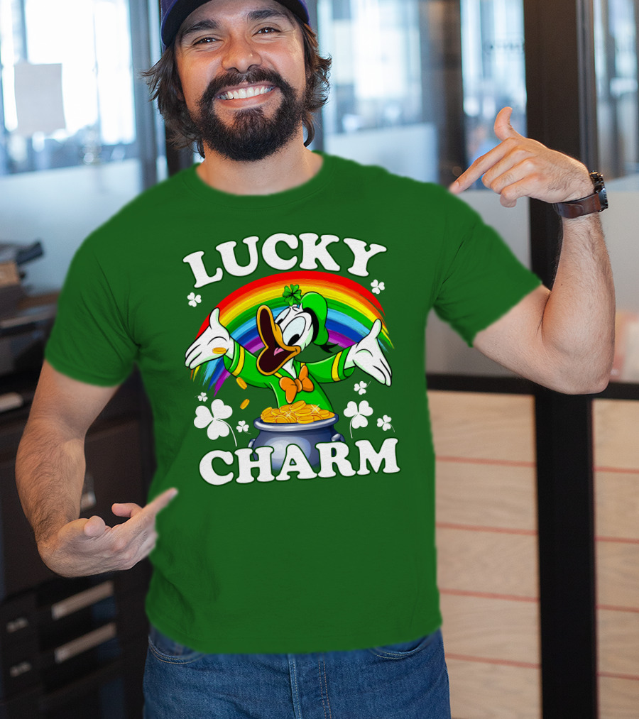 Lucky Charm Donald Duck Pot Of Gold Shamrocks Rainbow T-Shirt