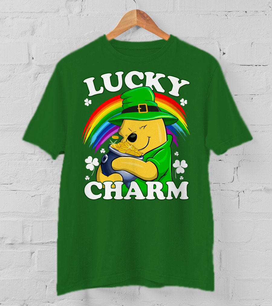 Lucky Charm Pooh Rainbow Pot Of Gold T-Shirt