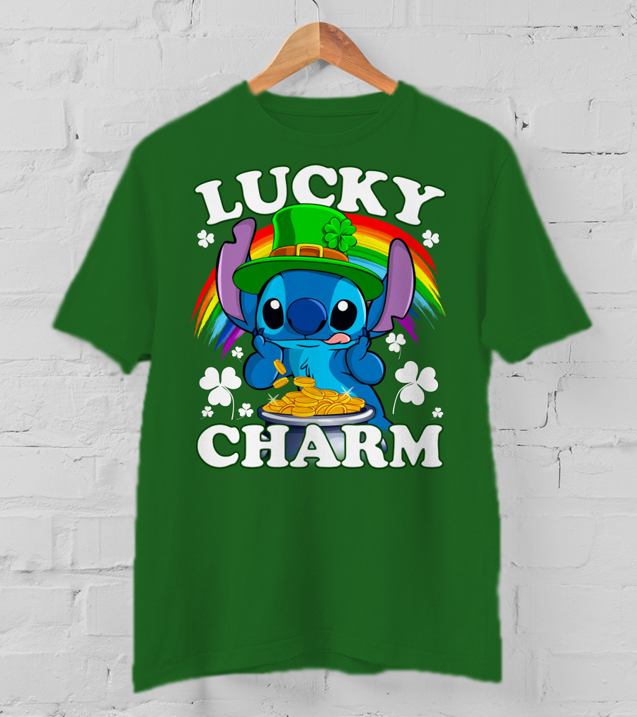 Lucky Charm Stitch Rainbow Pot Of Gold Clover Hat T-Shirt