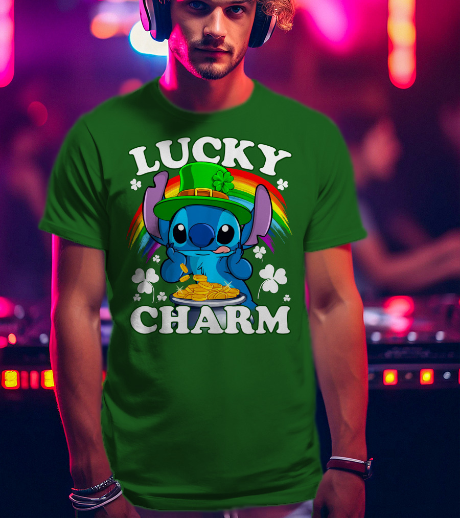 Lucky Charm Stitch Rainbow Pot Of Gold Clover Hat T-Shirt