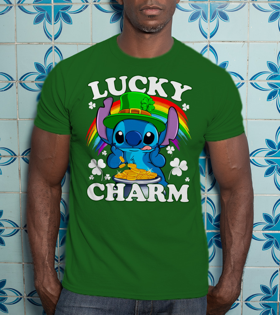 Lucky Charm Stitch Rainbow Pot Of Gold Clover Hat T-Shirt