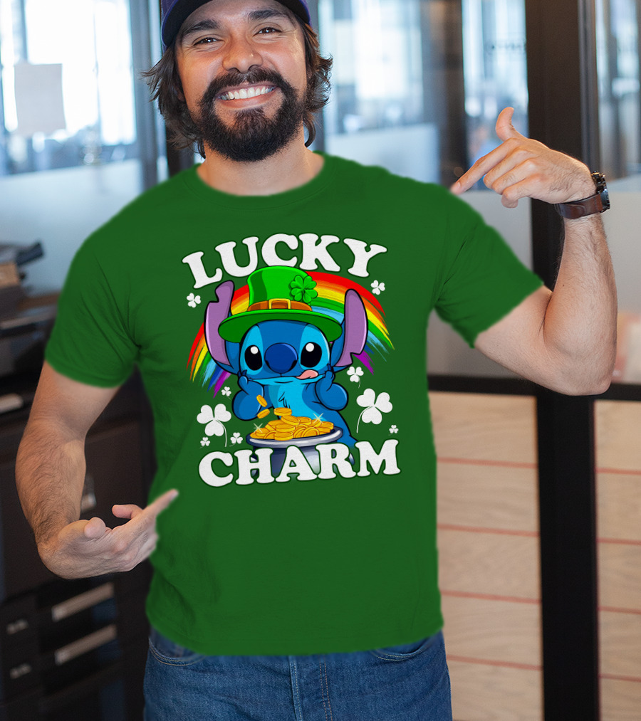 Lucky Charm Stitch Rainbow Pot Of Gold Clover Hat T-Shirt