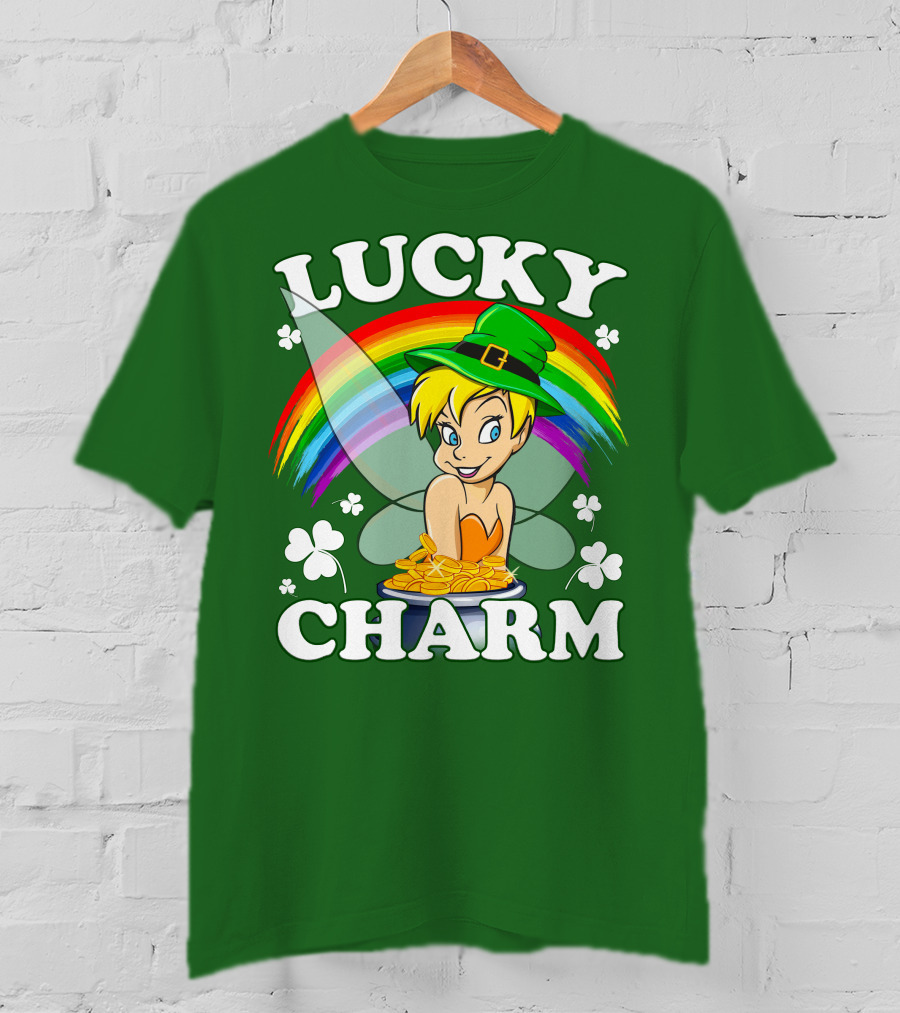 Lucky Charm Tinker Bell Rainbow Gold Coins Shamrocks T-Shirt