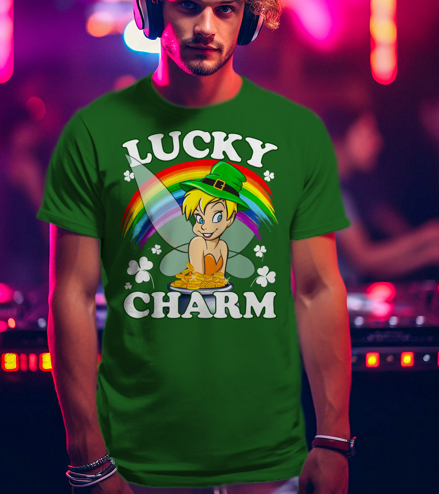Lucky Charm Tinker Bell Rainbow Gold Coins Shamrocks T-Shirt