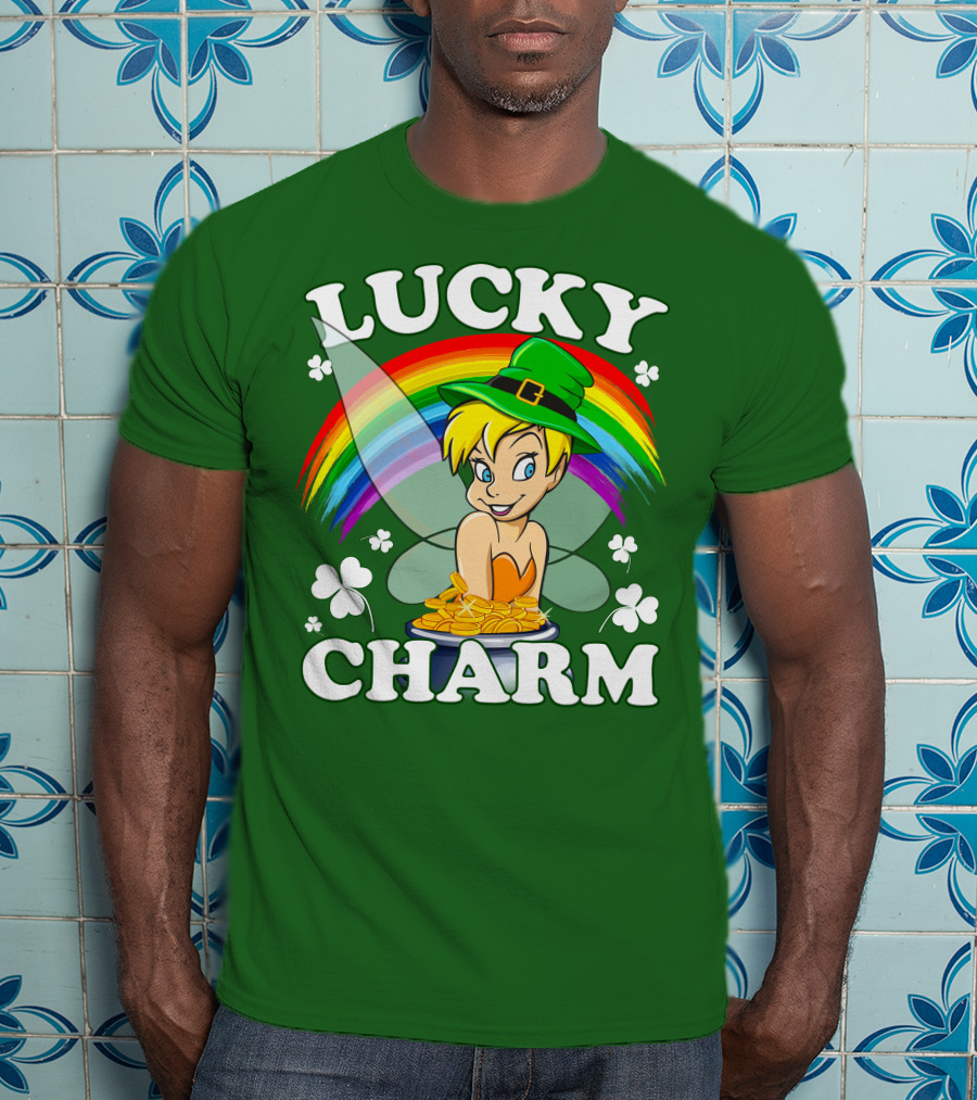Lucky Charm Tinker Bell Rainbow Gold Coins Shamrocks T-Shirt