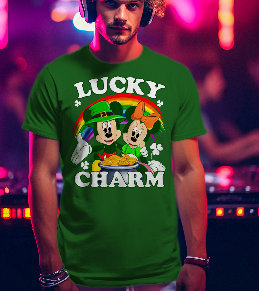 Lucky Charm Mickey And Minnie Rainbow Shamrock Coins T-Shirt