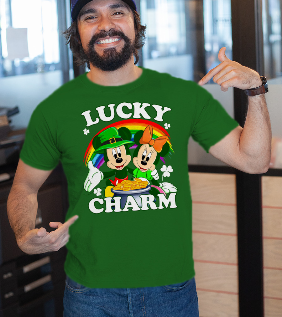 Lucky Charm Mickey And Minnie Rainbow Shamrock Coins T-Shirt