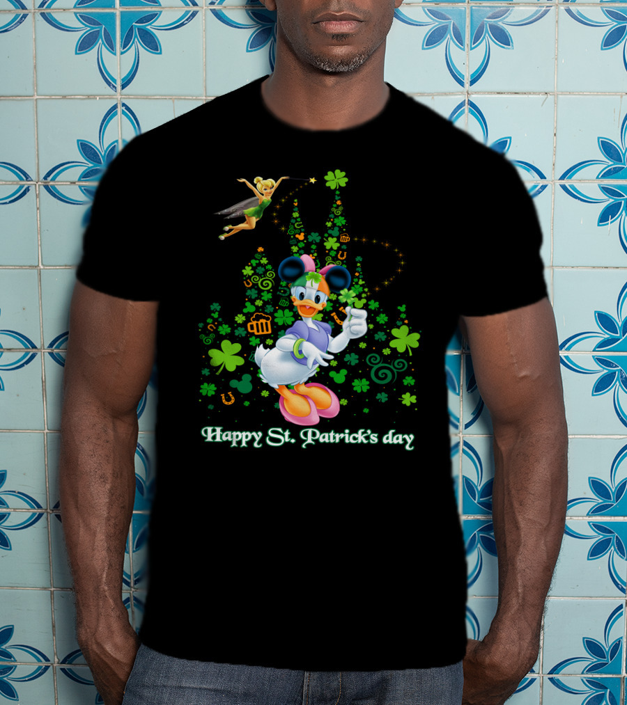 Happy St. Patrick's Day Donald Duck And Tinker Bell Disney Castle Celebration T-Shirt