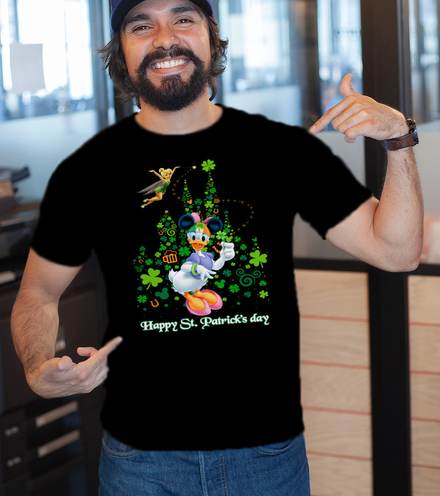 Happy St. Patrick's Day Donald Duck And Tinker Bell Disney Castle Celebration T-Shirt