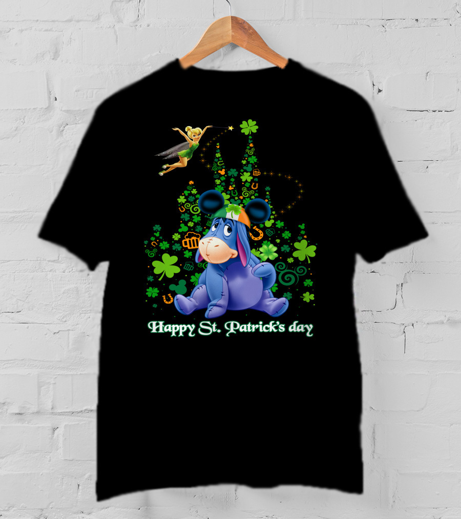 Happy St. Patrick's Day Eeyore With Tinker Bell And Castle T-Shirt