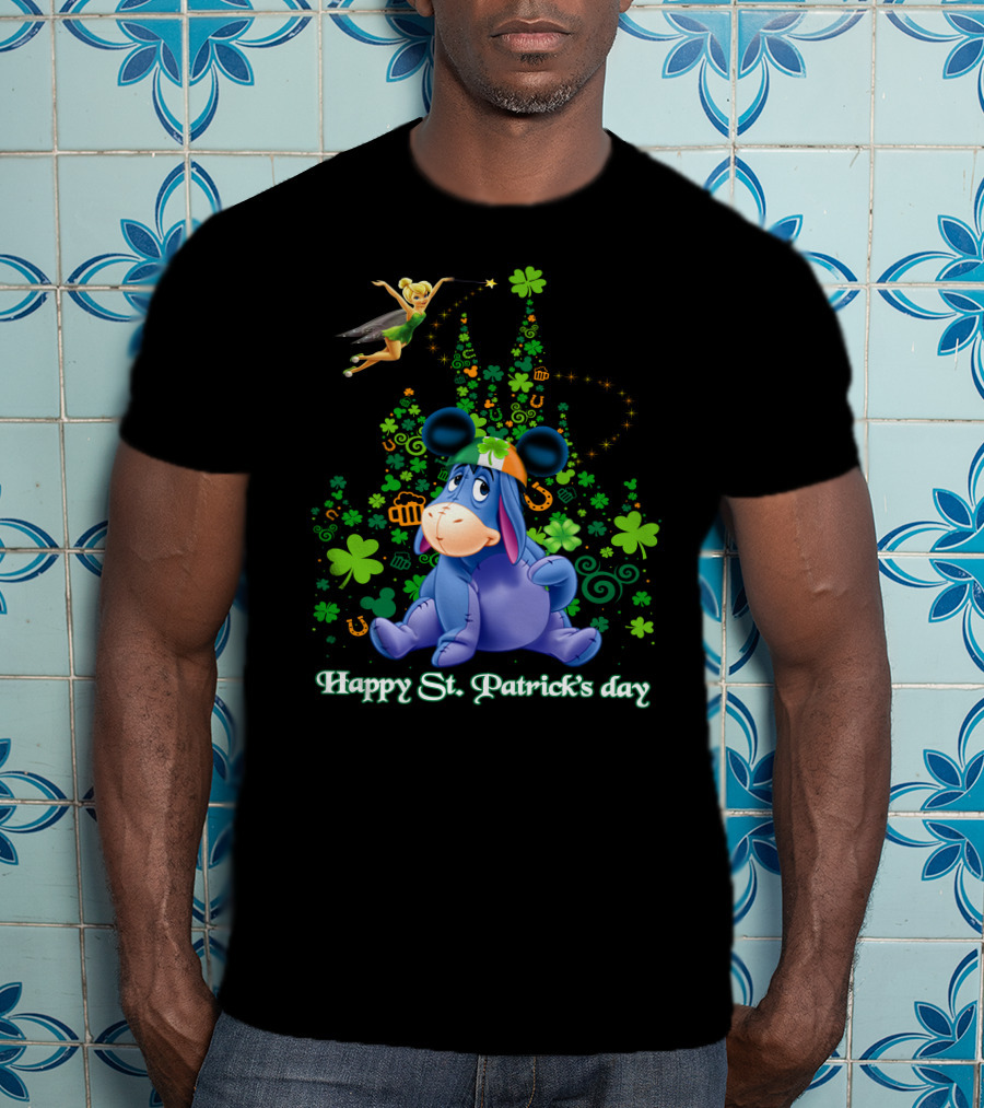 Happy St. Patrick's Day Eeyore With Tinker Bell And Castle T-Shirt