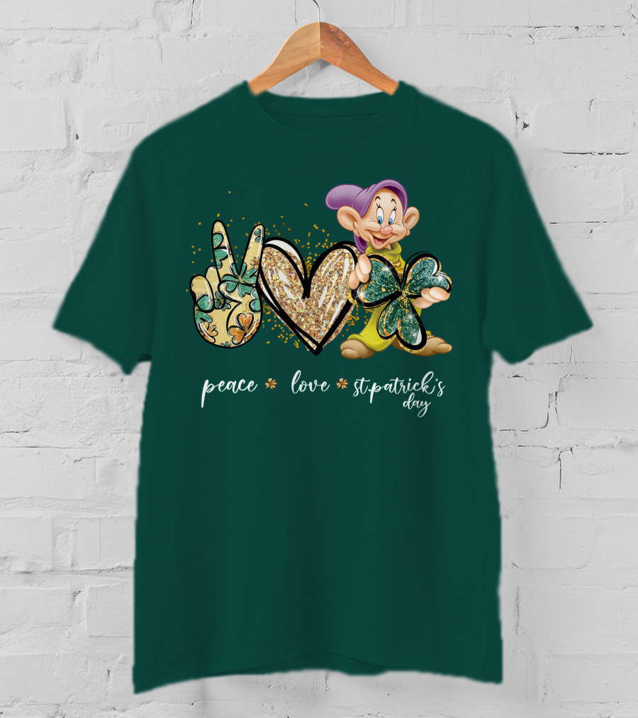 Peace Love St. Patrick's Day Dopey Shamrock T-Shirt