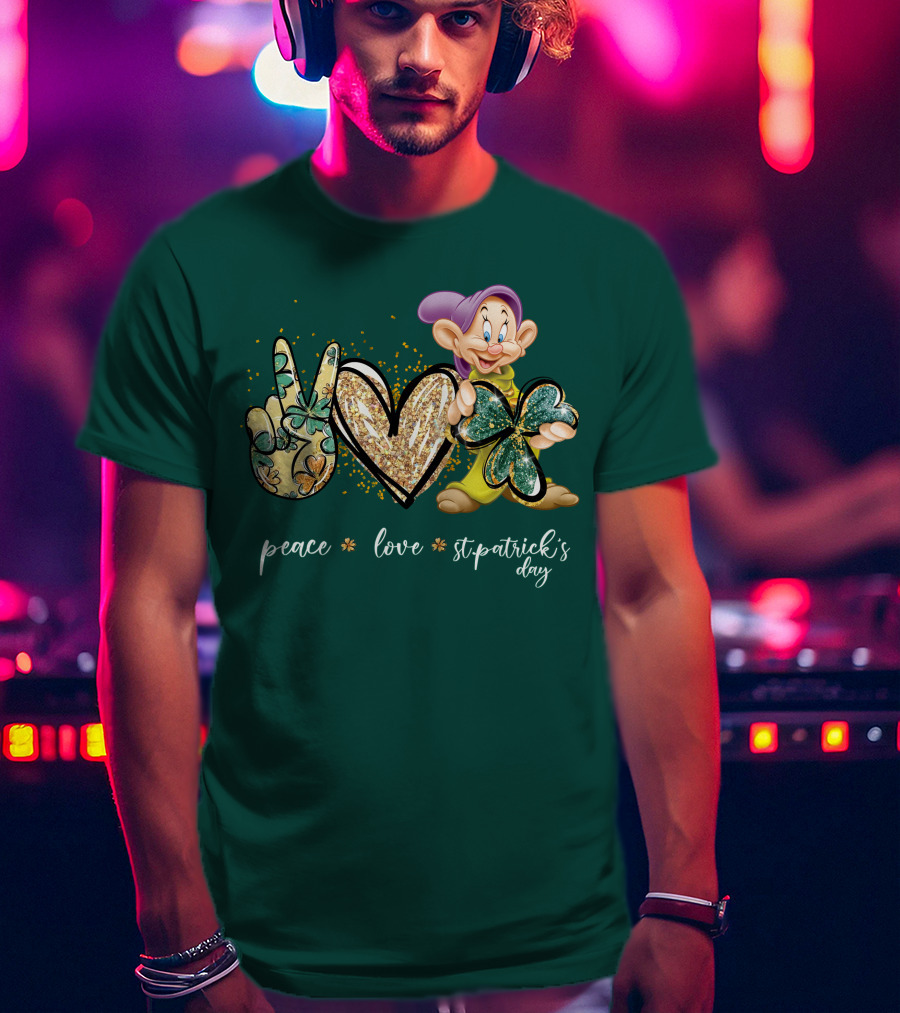 Peace Love St. Patrick's Day Dopey Shamrock T-Shirt