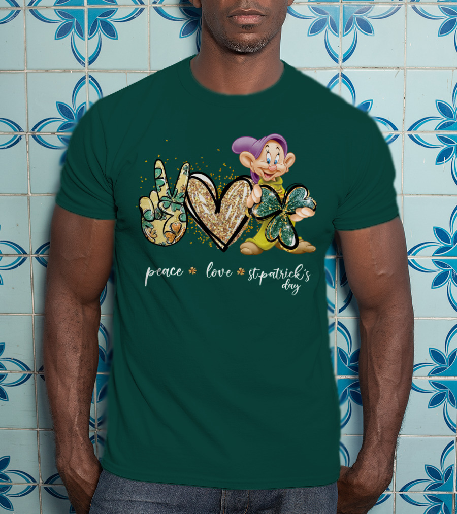 Peace Love St. Patrick's Day Dopey Shamrock T-Shirt