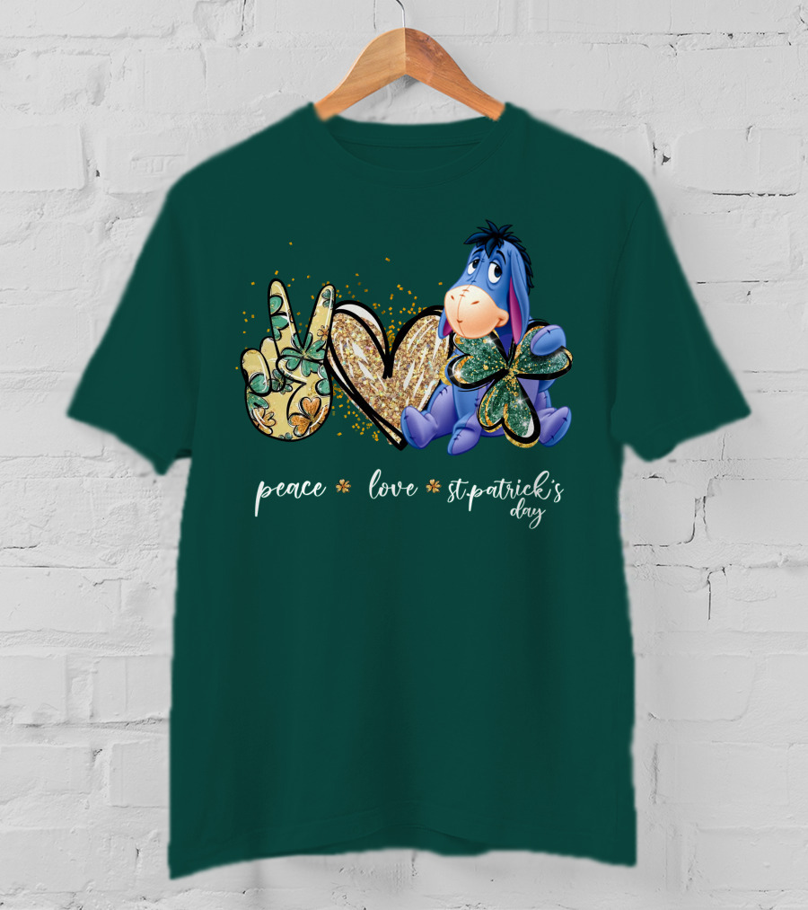 Peace Love St. Patrick's Day Eeyore Shamrock Heart T-Shirt
