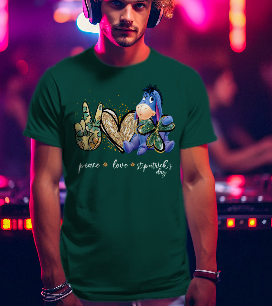 Peace Love St. Patrick's Day Eeyore Shamrock Heart T-Shirt