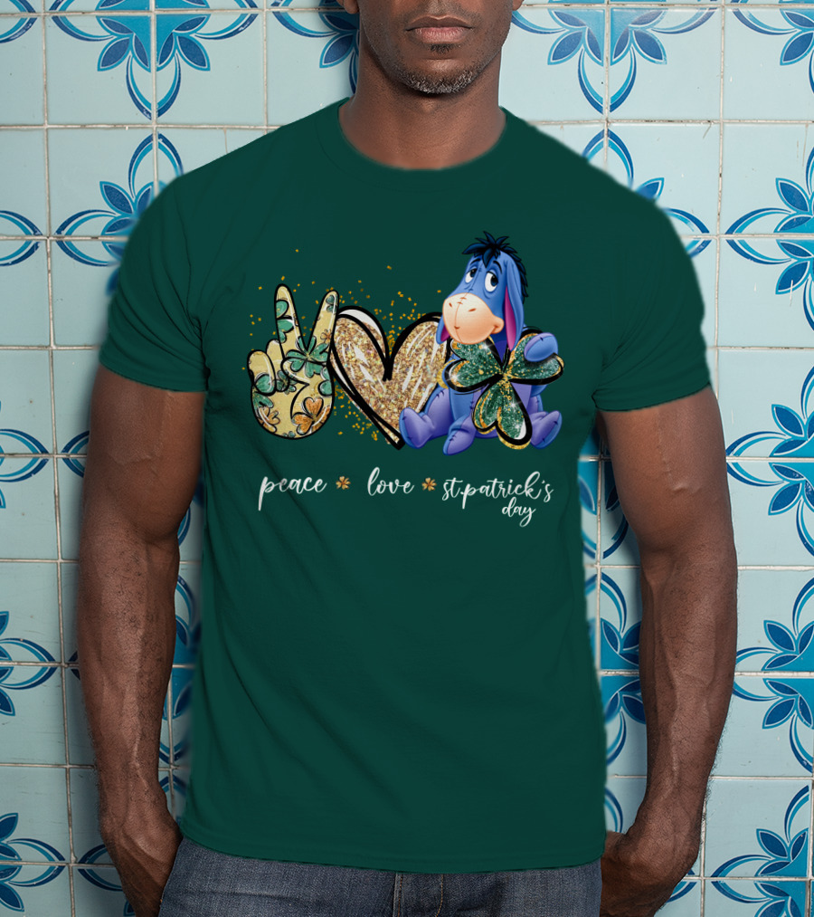 Peace Love St. Patrick's Day Eeyore Shamrock Heart T-Shirt
