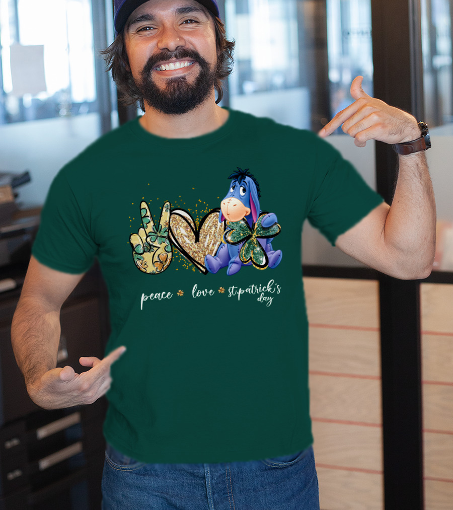 Peace Love St. Patrick's Day Eeyore Shamrock Heart T-Shirt
