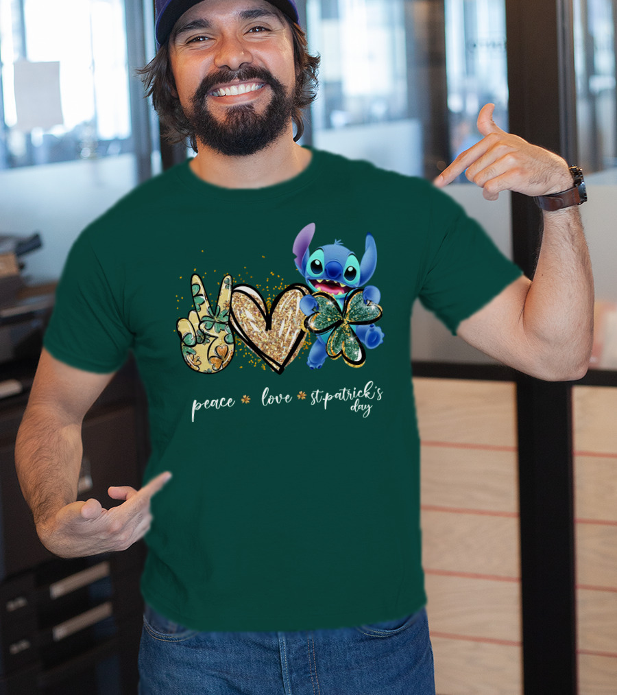 Peace Love St. Patrick's Day Stitch Shamrock Clover T-Shirt