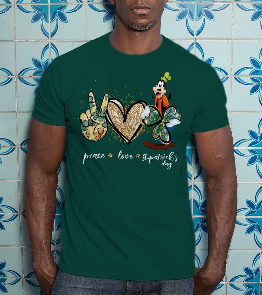 Goofy Peace Love St. Patrick's Day T-Shirt
