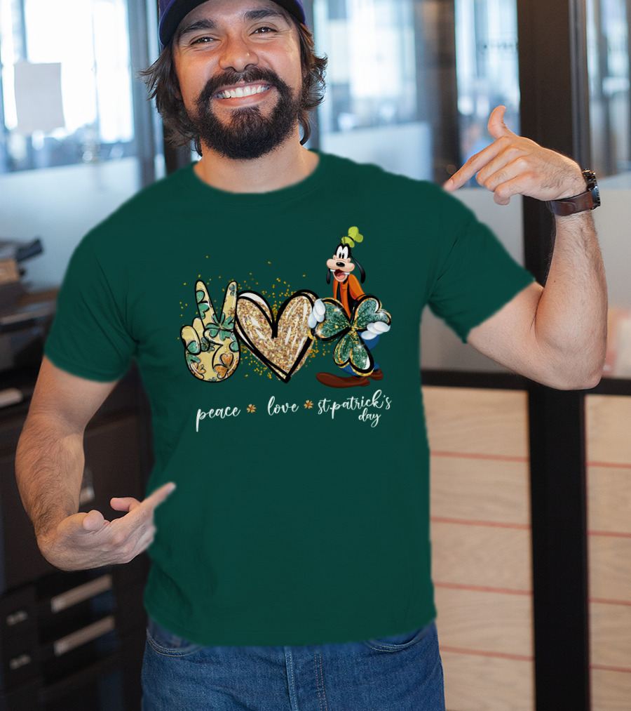 Goofy Peace Love St. Patrick's Day T-Shirt