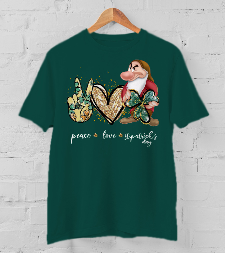 Peace Love St. Patrick's Day Grumpy Dwarf Clover T-Shirt