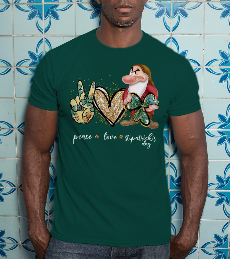 Peace Love St. Patrick's Day Grumpy Dwarf Clover T-Shirt