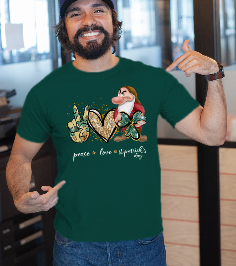 Peace Love St. Patrick's Day Grumpy Dwarf Clover T-Shirt