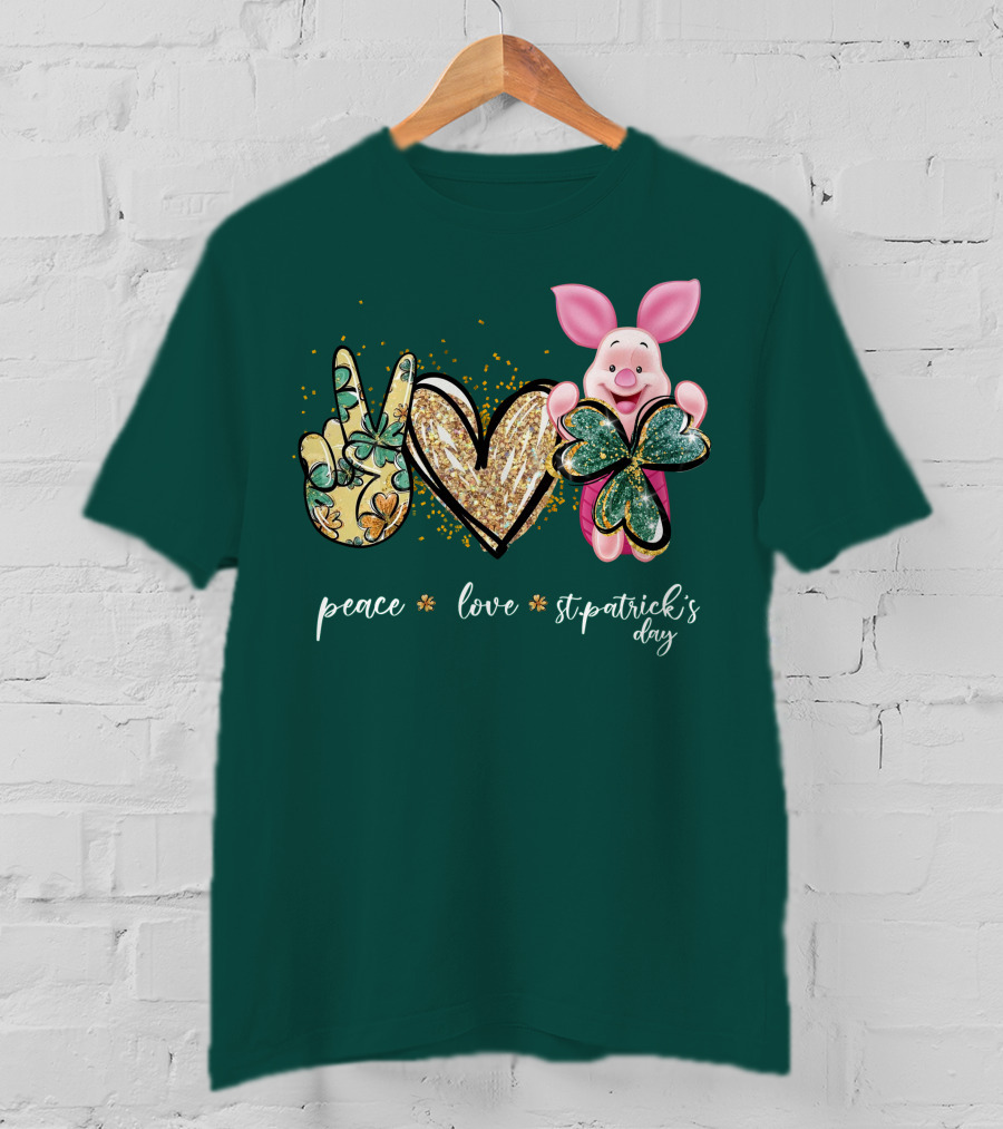 Peace Love St. Patrick's Day Piglet Shamrock T-Shirt